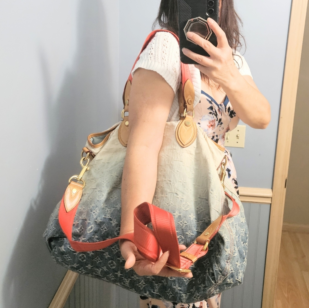 Auth Louis Vuitton Sunshine Ombre Rare Gm Jean Blue Denim Cross Body Bag